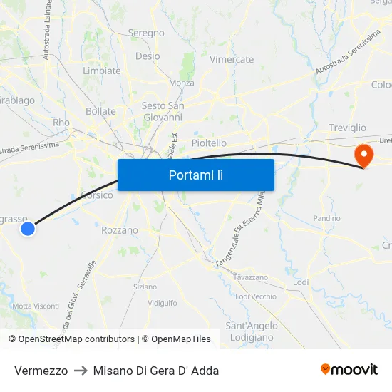 Vermezzo to Misano Di Gera D' Adda map