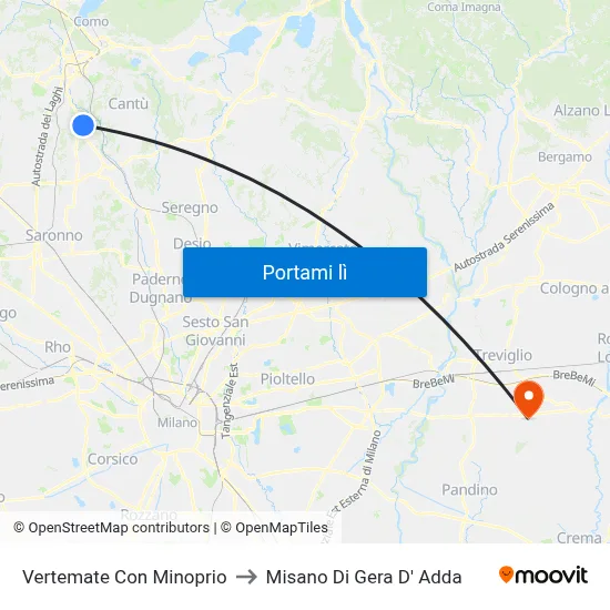 Vertemate Con Minoprio to Misano Di Gera D' Adda map