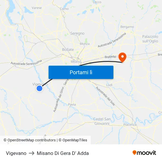 Vigevano to Misano Di Gera D' Adda map