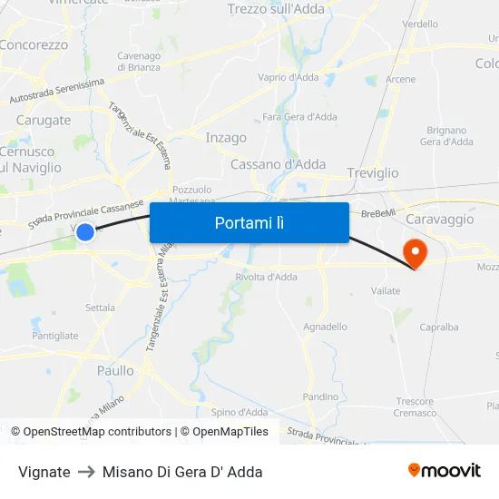 Vignate to Misano Di Gera D' Adda map