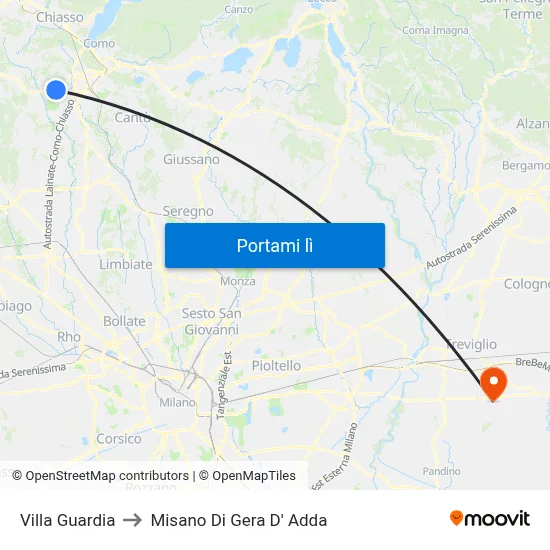 Villa Guardia to Misano Di Gera D' Adda map