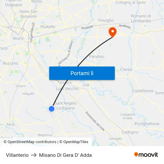 Villanterio to Misano Di Gera D' Adda map