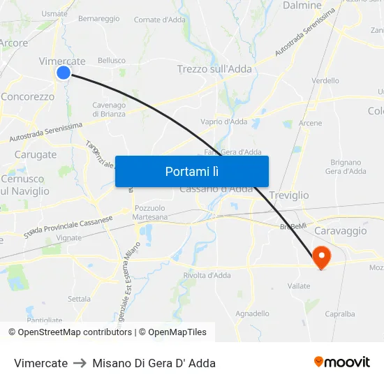 Vimercate to Misano Di Gera D' Adda map
