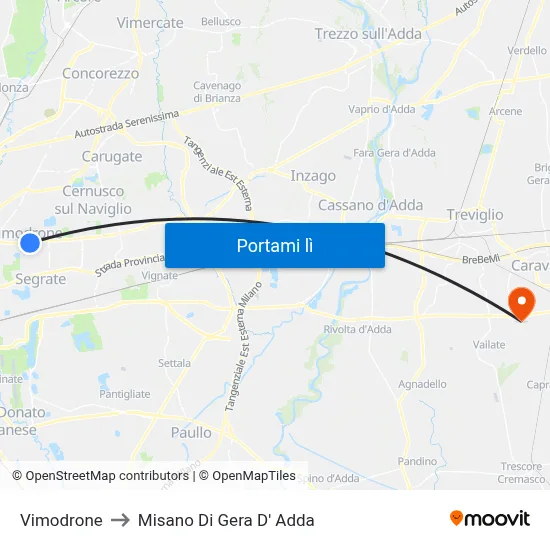 Vimodrone to Misano Di Gera D' Adda map