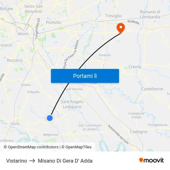 Vistarino to Misano Di Gera D' Adda map