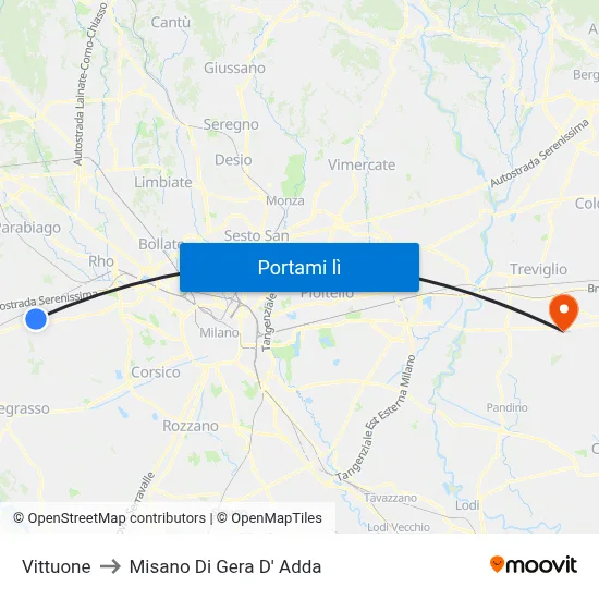 Vittuone to Misano Di Gera D' Adda map