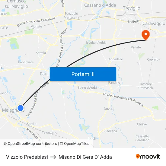 Vizzolo Predabissi to Misano Di Gera D' Adda map