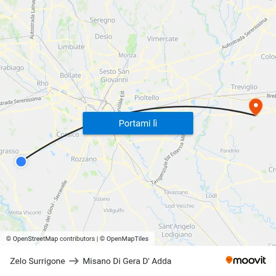 Zelo Surrigone to Misano Di Gera D' Adda map