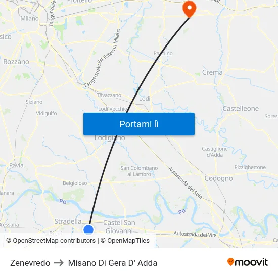 Zenevredo to Misano Di Gera D' Adda map