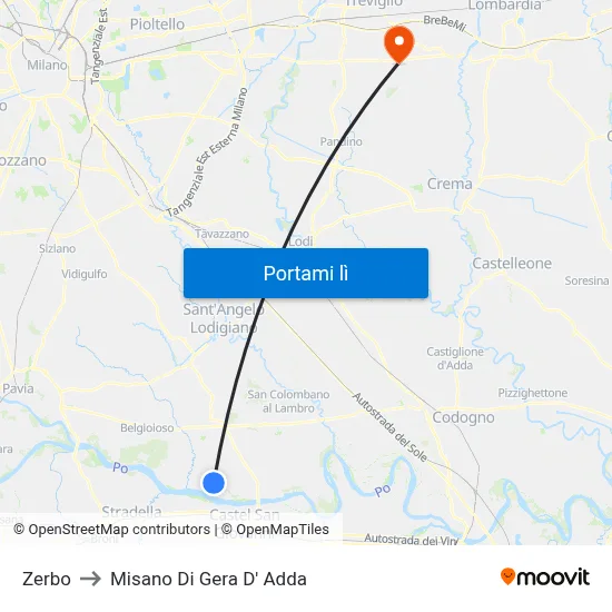 Zerbo to Misano Di Gera D' Adda map