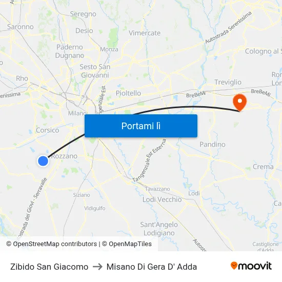 Zibido San Giacomo to Misano Di Gera D' Adda map