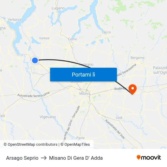 Arsago Seprio to Misano Di Gera D' Adda map