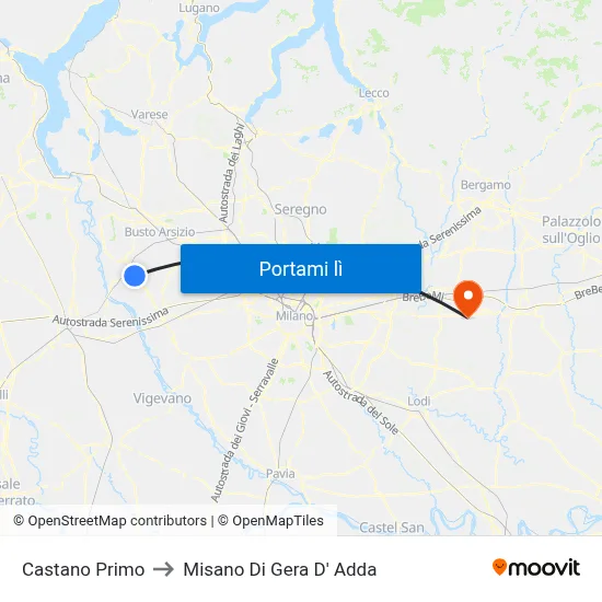 Castano Primo to Misano Di Gera D' Adda map