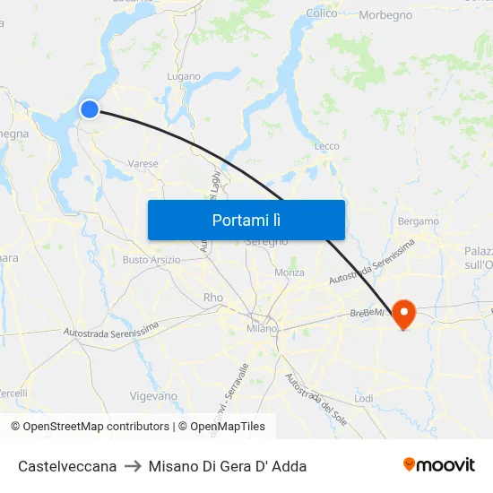 Castelveccana to Misano Di Gera D' Adda map