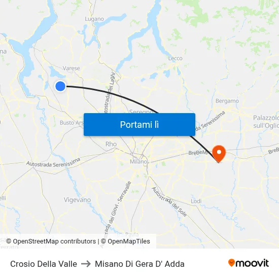 Crosio Della Valle to Misano Di Gera D' Adda map