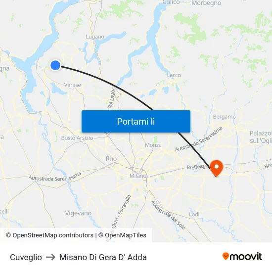 Cuveglio to Misano Di Gera D' Adda map