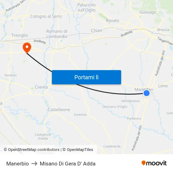 Manerbio to Misano Di Gera D' Adda map