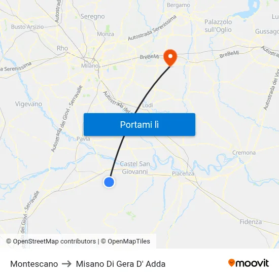 Montescano to Misano Di Gera D' Adda map