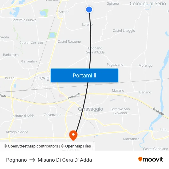 Pognano to Misano Di Gera D' Adda map