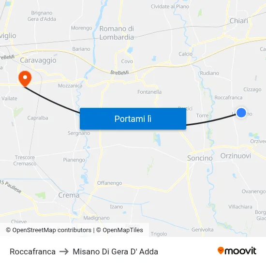 Roccafranca to Misano Di Gera D' Adda map