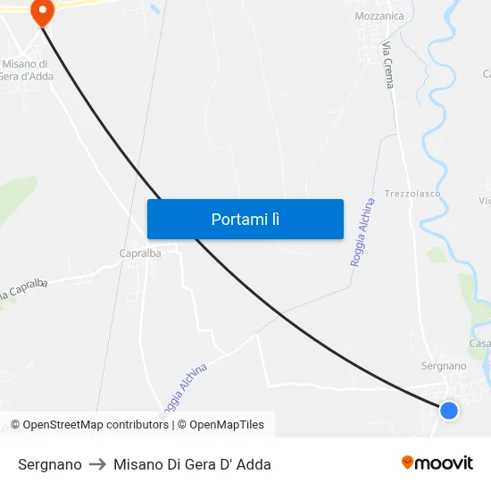 Sergnano to Misano Di Gera D' Adda map