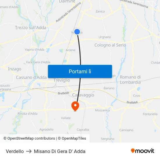 Verdello to Misano Di Gera D' Adda map