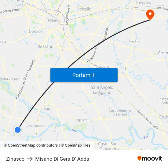 Zinasco to Misano Di Gera D' Adda map