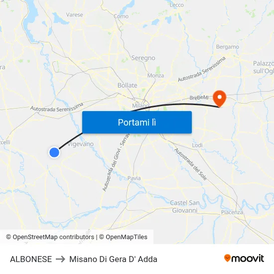ALBONESE to Misano Di Gera D' Adda map