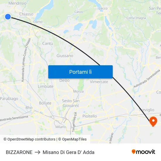 BIZZARONE to Misano Di Gera D' Adda map
