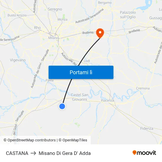 CASTANA to Misano Di Gera D' Adda map