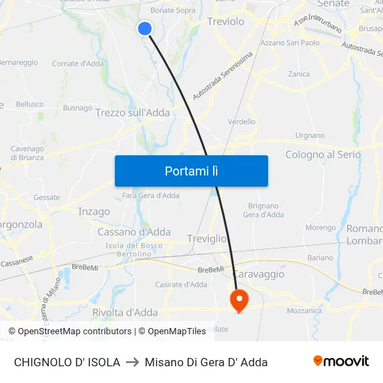 CHIGNOLO D' ISOLA to Misano Di Gera D' Adda map