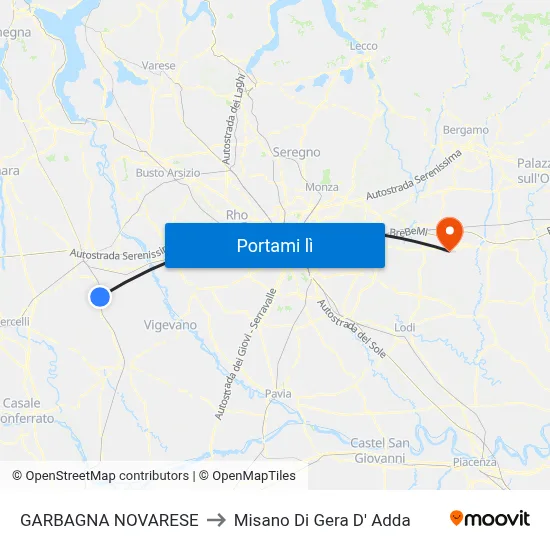 GARBAGNA NOVARESE to Misano Di Gera D' Adda map
