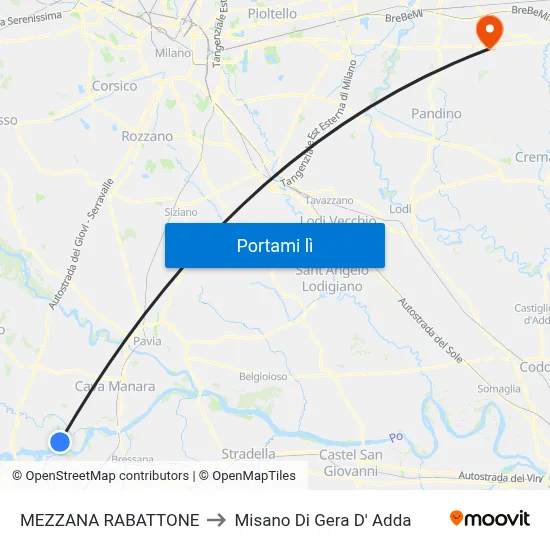 MEZZANA RABATTONE to Misano Di Gera D' Adda map