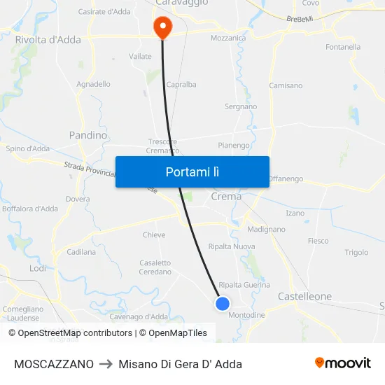 MOSCAZZANO to Misano Di Gera D' Adda map