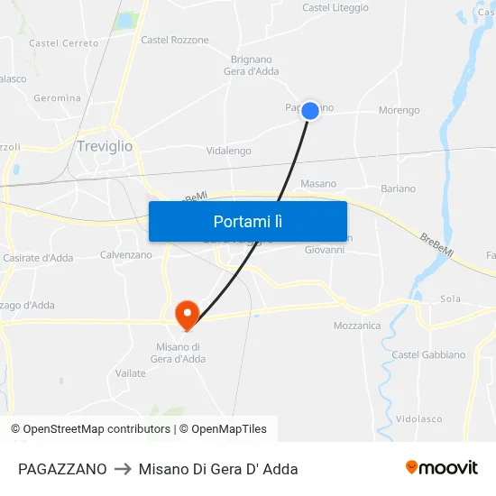 PAGAZZANO to Misano Di Gera D' Adda map