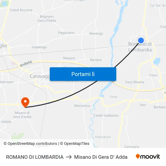ROMANO DI LOMBARDIA to Misano Di Gera D' Adda map