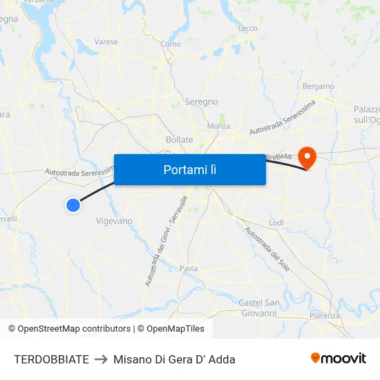 TERDOBBIATE to Misano Di Gera D' Adda map
