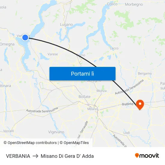 VERBANIA to Misano Di Gera D' Adda map