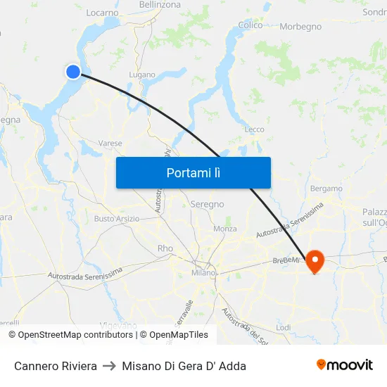 Cannero Riviera to Misano Di Gera D' Adda map