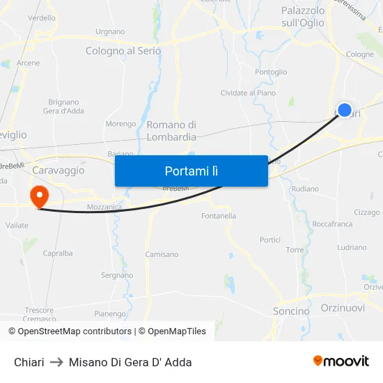 Chiari to Misano Di Gera D' Adda map