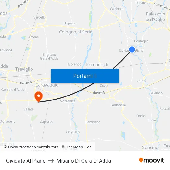 Cividate Al Piano to Misano Di Gera D' Adda map