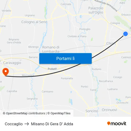 Coccaglio to Misano Di Gera D' Adda map