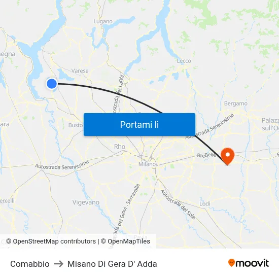 Comabbio to Misano Di Gera D' Adda map