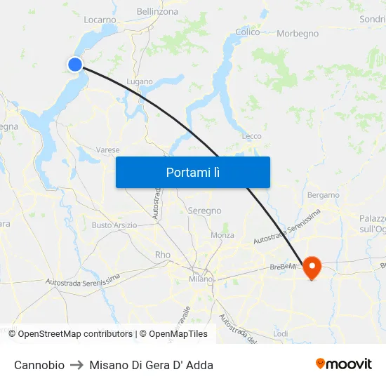 Cannobio to Misano Di Gera D' Adda map