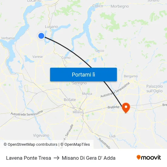 Lavena Ponte Tresa to Misano Di Gera D' Adda map