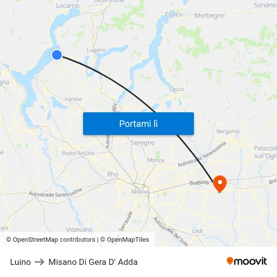 Luino to Misano Di Gera D' Adda map
