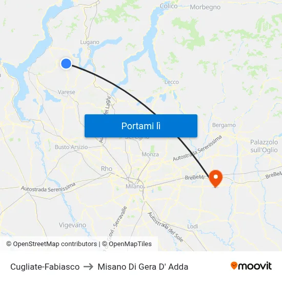 Cugliate-Fabiasco to Misano Di Gera D' Adda map