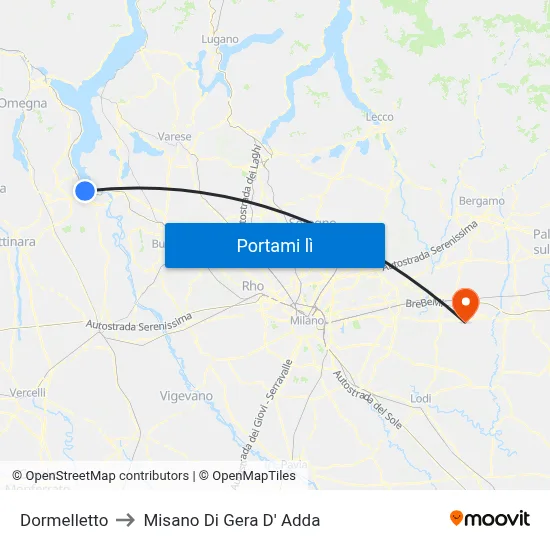 Dormelletto to Misano Di Gera D' Adda map