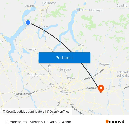 Dumenza to Misano Di Gera D' Adda map