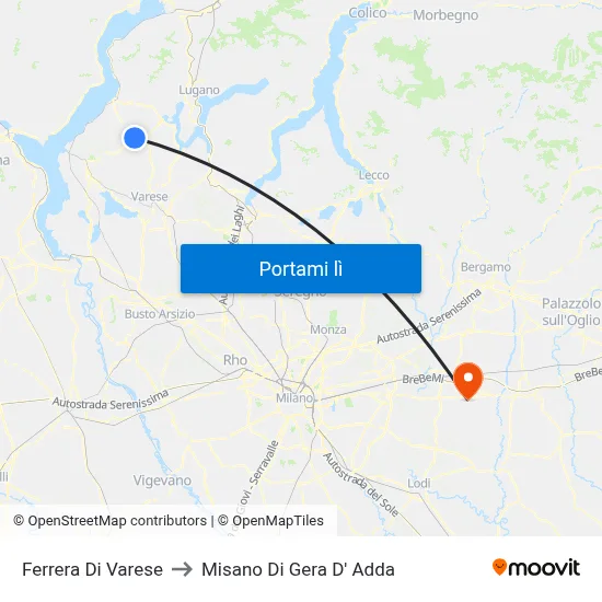 Ferrera Di Varese to Misano Di Gera D' Adda map